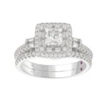 14K WHITE GOLD 1 1/2CT ROUND/BAGUETTE/PRINCESS DIAMOND LADIES BRIDAL SET(CENTER STONE PRINCESS DIAMOND 3/4CT) - Image 6