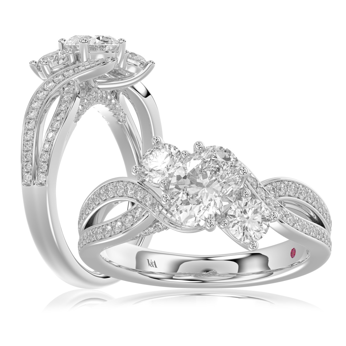 19175655_VA18772W-1201x1201.jpg 14K WHITE GOLD 1 1/2CT ROUND/OVAL DIAMOND LADIES FASHION RING(CENTER STONE OVAL DIAMOND 3/4CT / 2 SIDE STONE ROUND DIAMOND 3/8CT) - Image 1