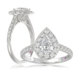 14K WHITE GOLD 1 1/2CT ROUND/PEAR DIAMOND LADIES RING(CENTER STONE PEAR DIAMOND 3/4CT)