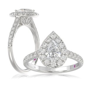 14K WHITE GOLD 1 1/2CT ROUND/PEAR DIAMOND LADIES RING(CENTER STONE PEAR DIAMOND 3/4CT)