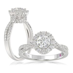 14K WHITE GOLD 1 1/3CT ROUND DIAMOND LADIES RING(CENTER STONE ROUND DIAMOND 3/4CT)