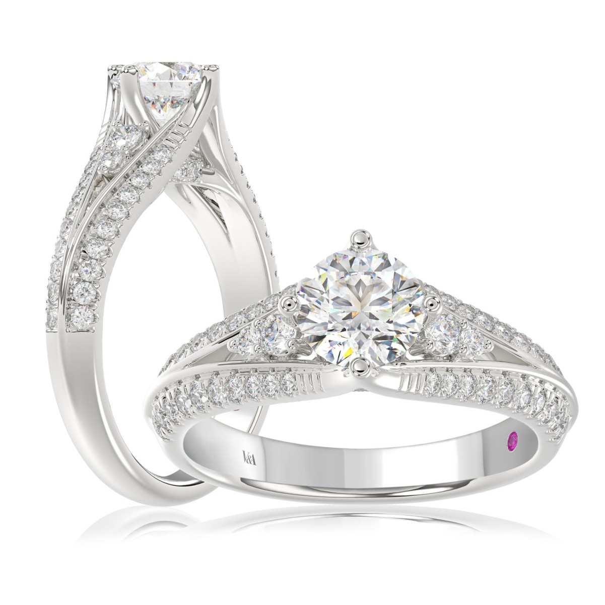 19175666_VA18606W-1201x1201.jpg 14K WHITE GOLD 1 1/3CT ROUND DIAMOND LADIES RING(CENTER STONE ROUND DIAMOND 7/8CT) - Image 1