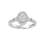 14K WHITE GOLD 1 1/4CT ROUND/BAGUETTE/OVAL DIAMOND LADIES RING(CENTER STONE OVAL DIAMOND 3/4CT) - Image 2