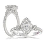 14K WHITE GOLD 1 1/4CT ROUND/MARQUISE DIAMOND LADIES RING(CENTER STONE MARQUISE DIAMOND 3/4CT)