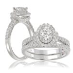 14K WHITE GOLD 1 1/4CT ROUND/OVAL DIAMOND LADIES BRIDAL SET(CENTER STONE OVAL DIAMOND 1/2CT)