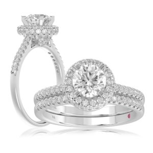 14K WHITE GOLD 1/2CT ROUND DIAMOND LADIES BRIDAL SET(CENTER STONE MOUNT ROUND DIAMOND 1CT)