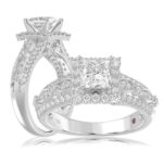 14K WHITE GOLD 1/2CT ROUND DIAMOND LADIES RING(CENTER STONE MOUNT PRINCESS DIAMOND 1CT)