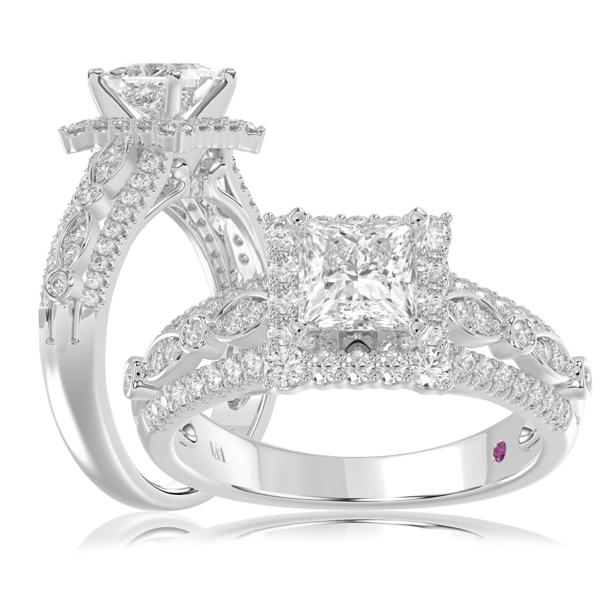 19175737_VA14822W-AB-1201x1201.jpg 14K WHITE GOLD 1/2CT ROUND DIAMOND LADIES RING(CENTER STONE MOUNT PRINCESS DIAMOND 1CT) - Image 1