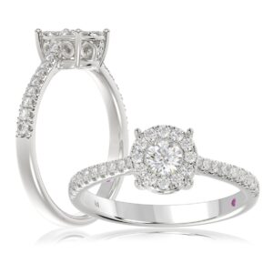 14K WHITE GOLD 1/2CT ROUND DIAMOND LADIES RING(CENTER STONE ROUND DIAMOND 1/4CT)