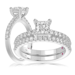 14K WHITE GOLD 1/2CT ROUND DIAMOND LADIES SEMI MOUNT BRIDAL SET (CENTER STONE PRINCESS DIAMOND 1CT)