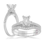 14K WHITE GOLD 1/2CT ROUND DIAMOND LADIES SEMI MOUNT BRIDAL SET(CENTER STONE MOUNT EMERALD DIAMOND 1CT)