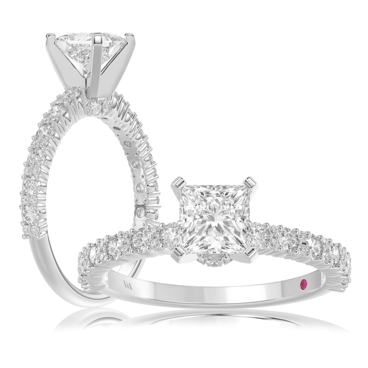 19175755_VA13949W-AB-1201x1201.jpg 14K WHITE GOLD 1/2CT ROUND DIAMOND LADIES SEMI MOUNT RING(CENTER STONE MOUNT PRINCESS DIAMOND 1CT) - Image 1