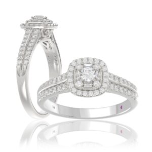 14K WHITE GOLD 1/2CT ROUND/BAGUETTE DIAMOND LADIES FASHION RING