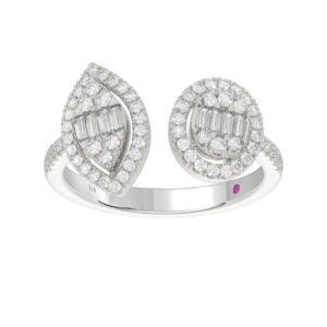 14K WHITE GOLD 1/2CT ROUND/BAGUETTE DIAMOND LADIES FASHION RING