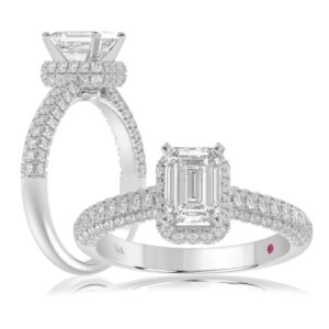 14K WHITE GOLD 1/2CT ROUND/EMERALD DIAMOND LADIES SEMI MOUNT RING(CENTER STONE MOUNT EMERALD DIAMOND 1CT)