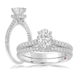 14K WHITE GOLD 1/2CT ROUND/OVAL DIAMOND LADIES SEMI MOUNT BRIDAL SET(CENTER STONE MOUNT OVAL DIAMOND 1CT)