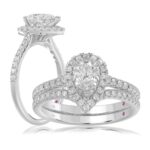 14K WHITE GOLD 1/2CT ROUND/PEAR DIAMOND LADIES BRIDAL SET(CENTER STONE MOUNT PEAR DIAMOND 1CT)