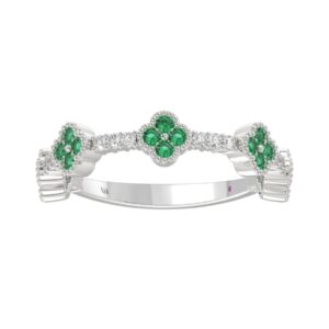 14K WHITE GOLD 1/2CT ROUND/PINK SAPPHIRE DIAMOND LADIES BAND (EMERALD ROUND DIAMOND 3/8CT)