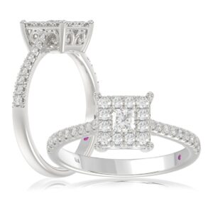 14K WHITE GOLD 1/2CT ROUND/PRINCESS DIAMOND LADIES FASHION RING