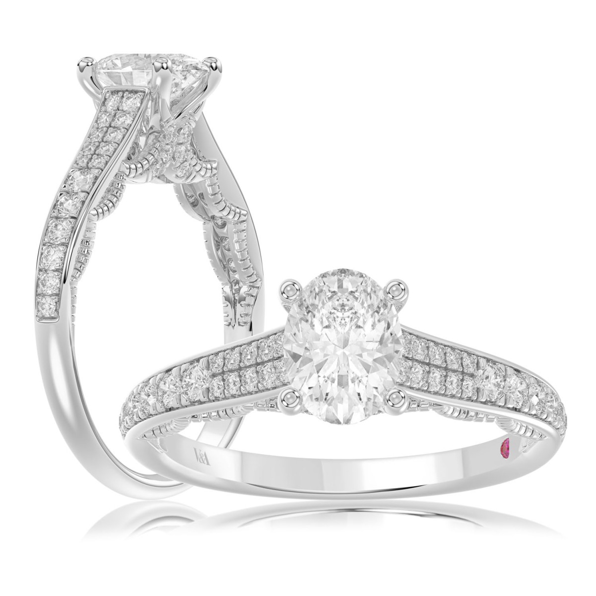 19175844_VA13721W-AB-1201x1201.jpg 14K WHITE GOLD 1/3CT ROUND DIAMOND LADIES SEMI MOUNT RING(CENTER STONE MOUNT OVAL DIAMOND 1CT) - Image 1