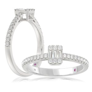 14K WHITE GOLD 1/3CT ROUND/BAGUETTE DIAMOND LADIES RING