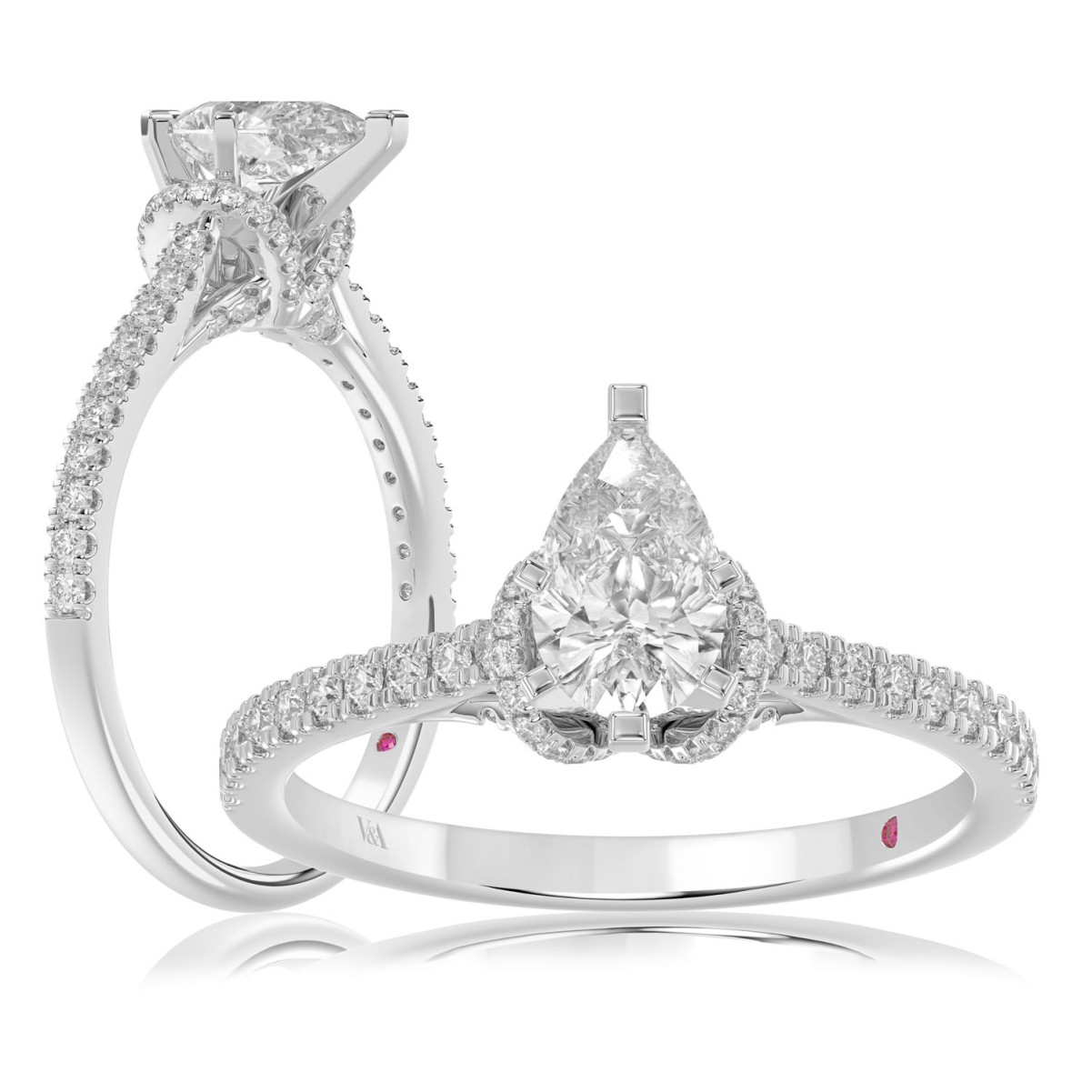 19175864_VA14113W-AB-1201x1201.jpg 14K WHITE GOLD 1/3CT ROUND/PEAR DIAMOND LADIES SEMI MOUNT RING(CENTER STONE MOUNT PEAR DIAMOND 1CT) - Image 1