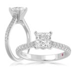 14K WHITE GOLD 1/4CT ROUND DIAMOND LADIES SEMI MOUNT RING(CENTER STONE MOUNT PRINCESS DIAMOND 1CT)