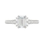 14K WHITE GOLD 1/4CT ROUND/BAGUETTE DIAMOND LADIES SEMI MOUNT RING (CENTER STONE EMERALD DIAMOND 1CT) - Image 7