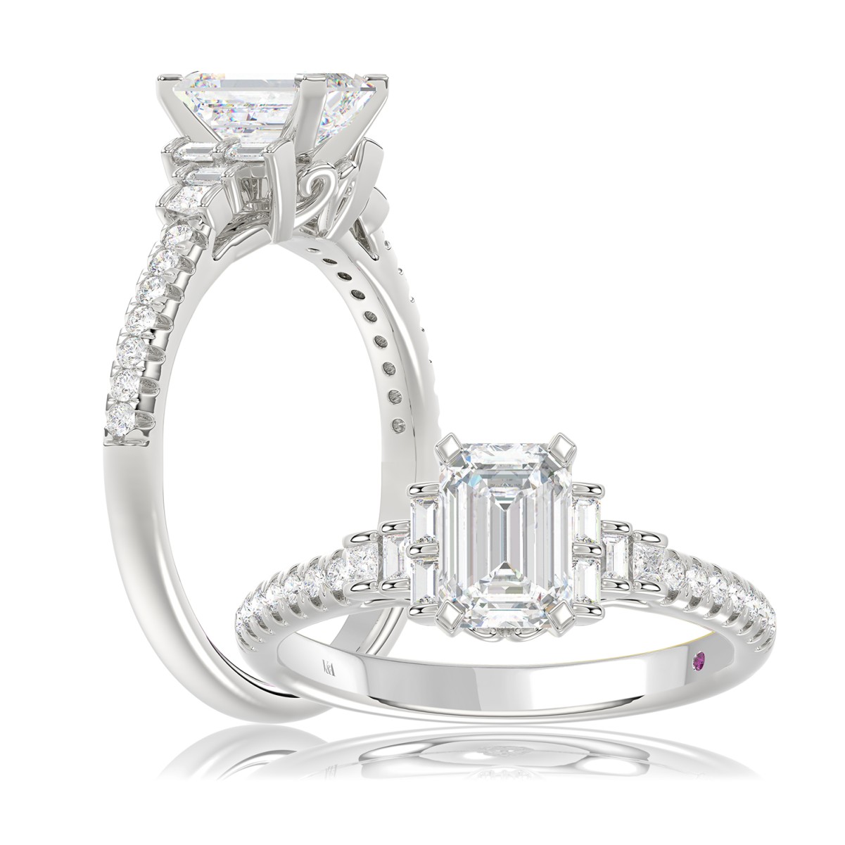 19175895_VA15612W-AB-1201x1201.jpg 14K WHITE GOLD 1/4CT ROUND/BAGUETTE DIAMOND LADIES SEMI MOUNT RING(CENTER STONE MOUNT EMERALD DIAMOND 1CT) - Image 1