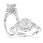 14K WHITE GOLD 1/4CT ROUND/BAGUETTE DIAMOND LADIES SEMI MOUNT RING(CENTER STONE MOUNT ROUND DIAMOND 1CT)