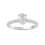14K WHITE GOLD 1/4CT ROUND/OVAL DIAMOND LADIES RING(CENTER STONE MOUNT OVAL DIAMOND 1CT) - Image 3
