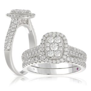 14K WHITE GOLD 1CT ROUND DIAMOND LADIES BRIDAL SET