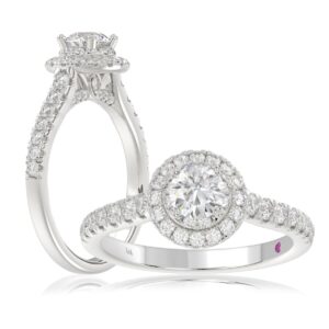 14K WHITE GOLD 1CT ROUND DIAMOND LADIES RING( CENTER STONE ROUND DIAMOND 1/2CT)