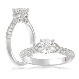 14K WHITE GOLD 1CT ROUND DIAMOND LADIES RING(CENTER STONE ROUND DIAMOND 3/4CT)