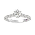 14K WHITE GOLD 1CT ROUND DIAMOND LADIES RING(CENTER STONE ROUND DIAMOND 3/4CT)