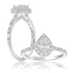 14K WHITE GOLD 1CT ROUND/BAGUETTE/PEAR DIAMOND LADIES RING( CENTER STONE PEAR DIAMOND 1/2 CT)