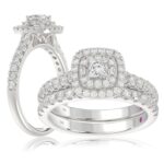 14K WHITE GOLD 1CT ROUND/BAGUETTE/PRINCESS DIAMOND LADIES BRIDAL SET(CENTER STONE PRINCESS DIAMOND 1/5CT)