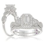 14K WHITE GOLD 1CT ROUND/EMERALD DIAMOND LADIES BRIDAL SET(CENTER STONE EMERALD DIAMOND 1/2CT)