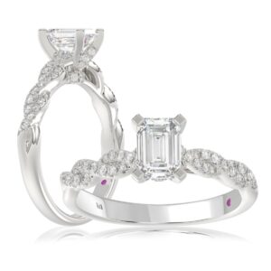 14K WHITE GOLD 1CT ROUND/EMERALD DIAMOND LADIES FASHION RING(CENTER STONE EMERALD DIAMOND 3/4CT)