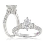 14K WHITE GOLD 1CT ROUND/MARQUISE DIAMOND LADIES RING(CENTER STONE MARQUISE DIAMOND 3/4CT)