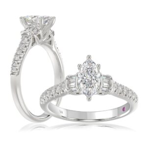14K WHITE GOLD 1CT ROUND/MARQUISE DIAMOND LADIES RING(CENTER STONE MARQUISE DIAMOND 3/4CT)