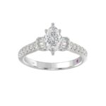 14K WHITE GOLD 1CT ROUND/MARQUISE DIAMOND LADIES RING(CENTER STONE MARQUISE DIAMOND 3/4CT) - Image 2