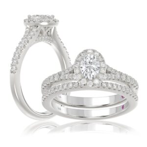 14K WHITE GOLD 1CT ROUND/OVAL DIAMOND LADIES BRIDAL SET(CENTER STONE OVAL DIAMOND 1/2CT)