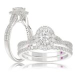 14K WHITE GOLD 1CT ROUND/OVAL DIAMOND LADIES BRIDAL SET(CENTER STONE OVAL DIAMOND 3/8CT)