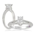 14K WHITE GOLD 1CT ROUND/OVAL DIAMOND LADIES SEMI MOUNT RING(CENTER STONE OVAL DIAMOND 3/4CT)
