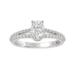 14K WHITE GOLD 1CT ROUND/OVAL DIAMOND LADIES SEMI MOUNT RING(CENTER STONE OVAL DIAMOND 3/4CT) - Image 3