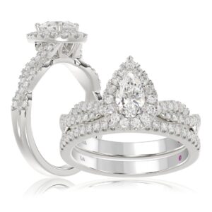 14K WHITE GOLD 1CT ROUND/PEAR DIAMOND LADIES BRIDAL SET(CENTER STONE PEAR DIAMOND 1/2CT)