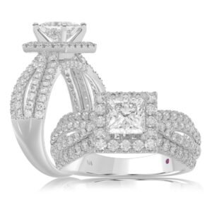 14K WHITE GOLD 1CT ROUND/PRINCESS DIAMOND LADIES RING(CENTER STONE MOUNT PRINCESS DIAMOND 1CT)