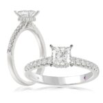 14K WHITE GOLD 1CT ROUND/PRINCESS DIAMOND LADIES RING(CENTER STONE PRINCESS DIAMOND 3/4CT)