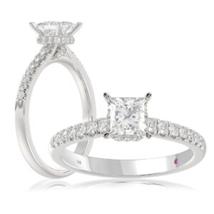 14K WHITE GOLD 1CT ROUND/PRINCESS DIAMOND LADIES RING(CENTER STONE PRINCESS DIAMOND 3/4CT)
